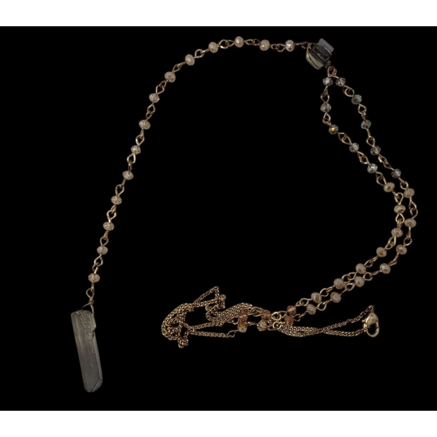 Elegant Y Necklace With Crystal Pendant & Beaded Chain