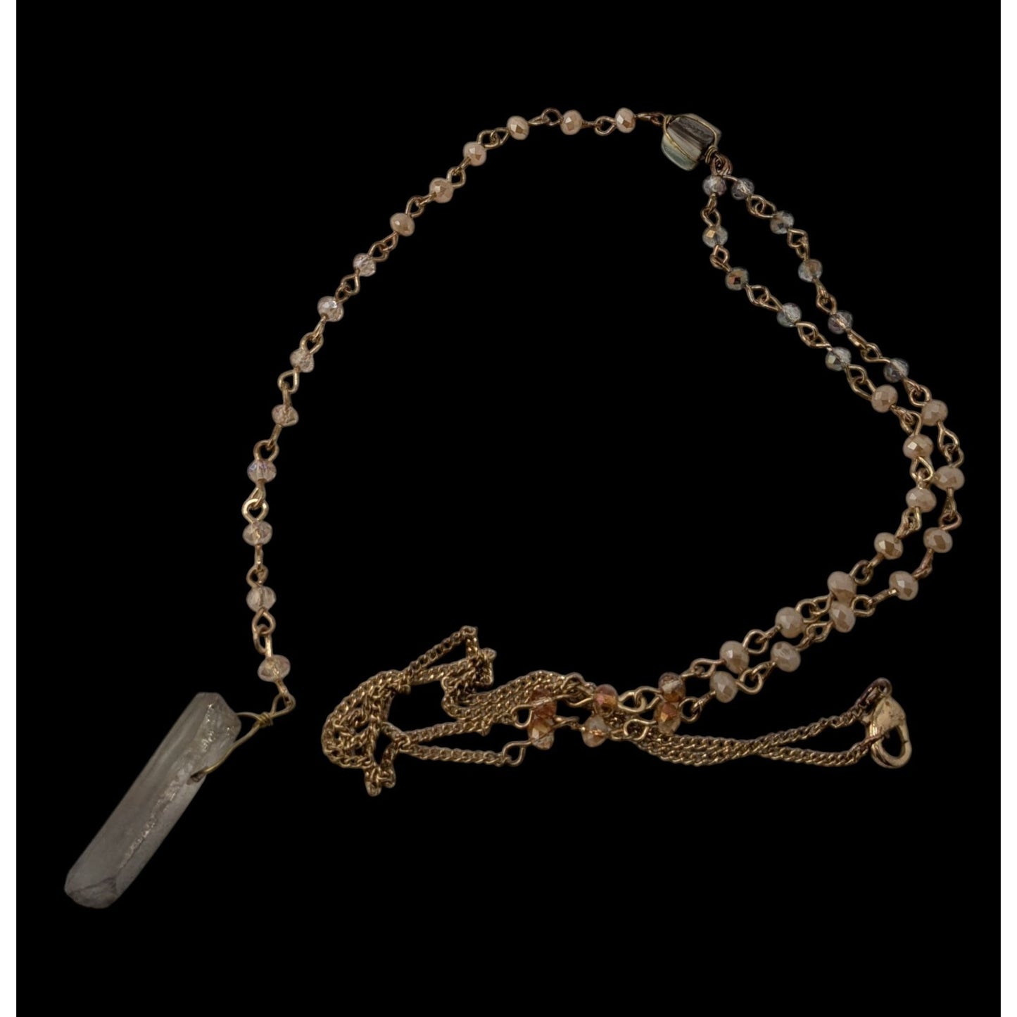 Elegant Y Necklace With Crystal Pendant & Beaded Chain