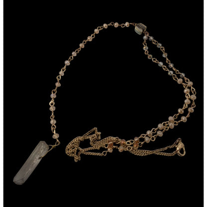 Elegant Y Necklace With Crystal Pendant & Beaded Chain