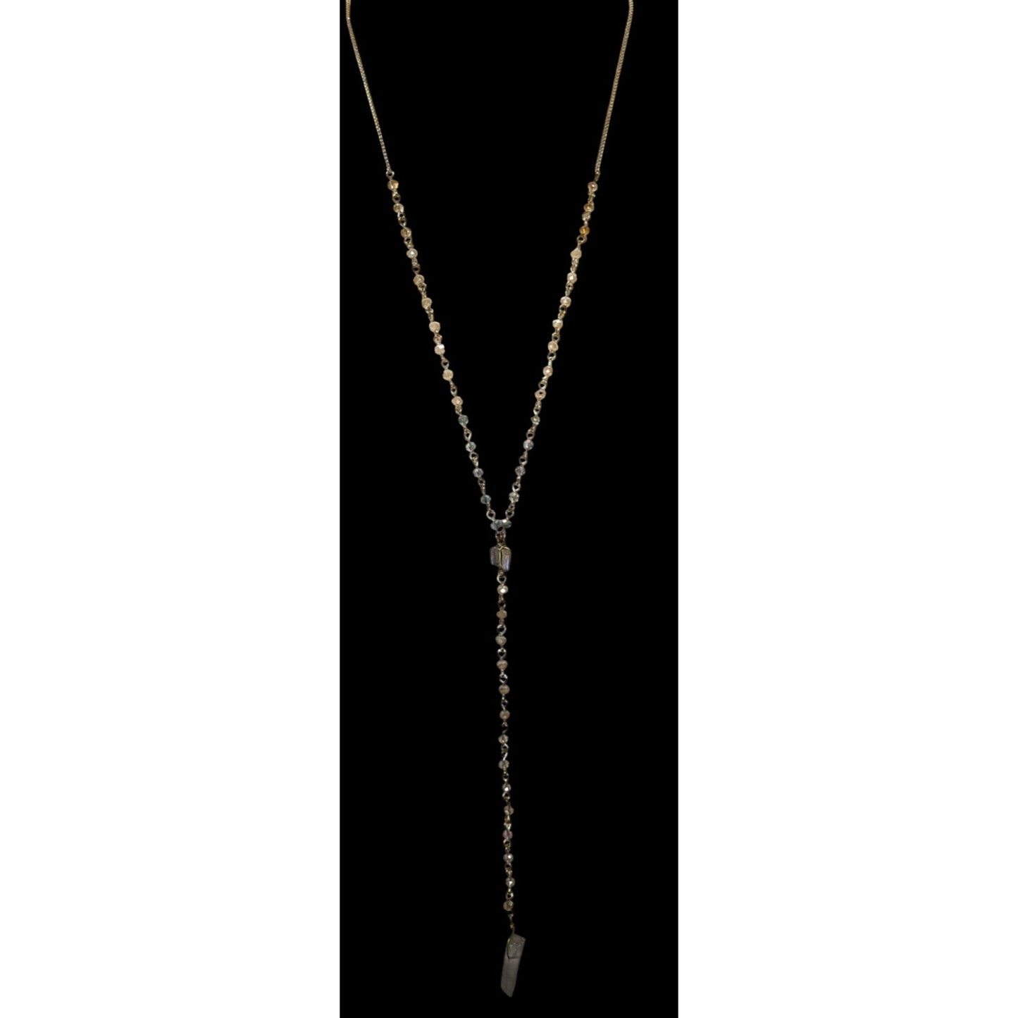 Elegant Y Necklace With Crystal Pendant & Beaded Chain