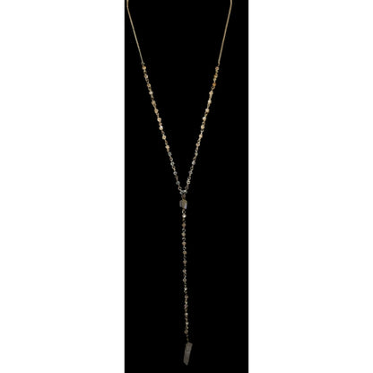 Elegant Y Necklace With Crystal Pendant & Beaded Chain