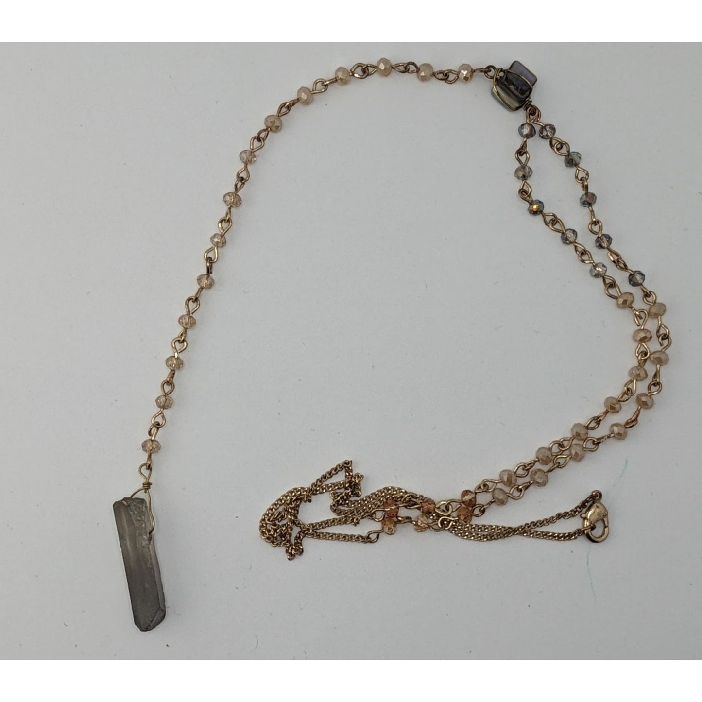 Elegant Y Necklace With Crystal Pendant & Beaded Chain