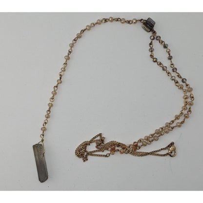 Elegant Y Necklace With Crystal Pendant & Beaded Chain