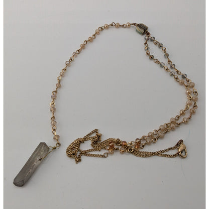 Elegant Y Necklace With Crystal Pendant & Beaded Chain