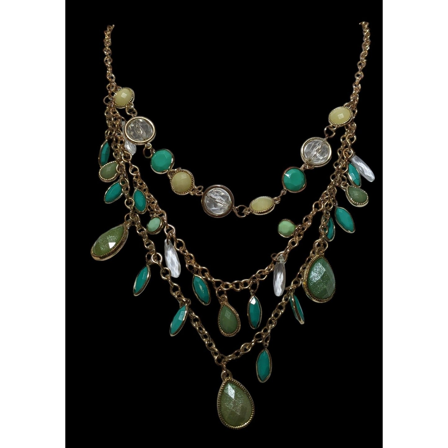 Festival Glam Multilayer Green And Teal Gemmed Necklace