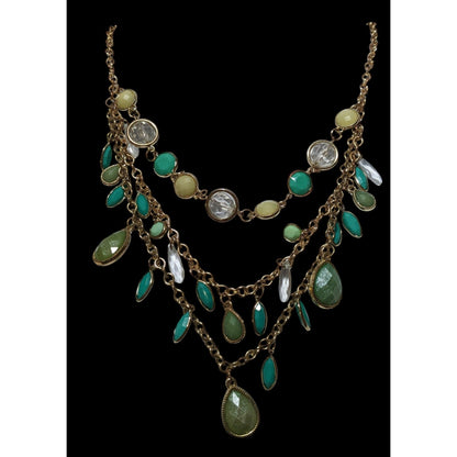 Festival Glam Multilayer Green And Teal Gemmed Necklace