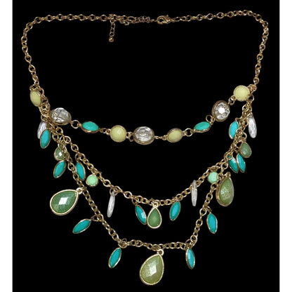 Festival Glam Multilayer Green And Teal Gemmed Necklace