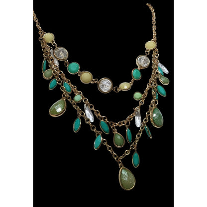 Festival Glam Multilayer Green And Teal Gemmed Necklace