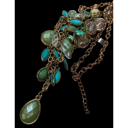 Festival Glam Multilayer Green And Teal Gemmed Necklace