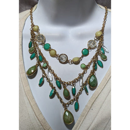 Festival Glam Multilayer Green And Teal Gemmed Necklace