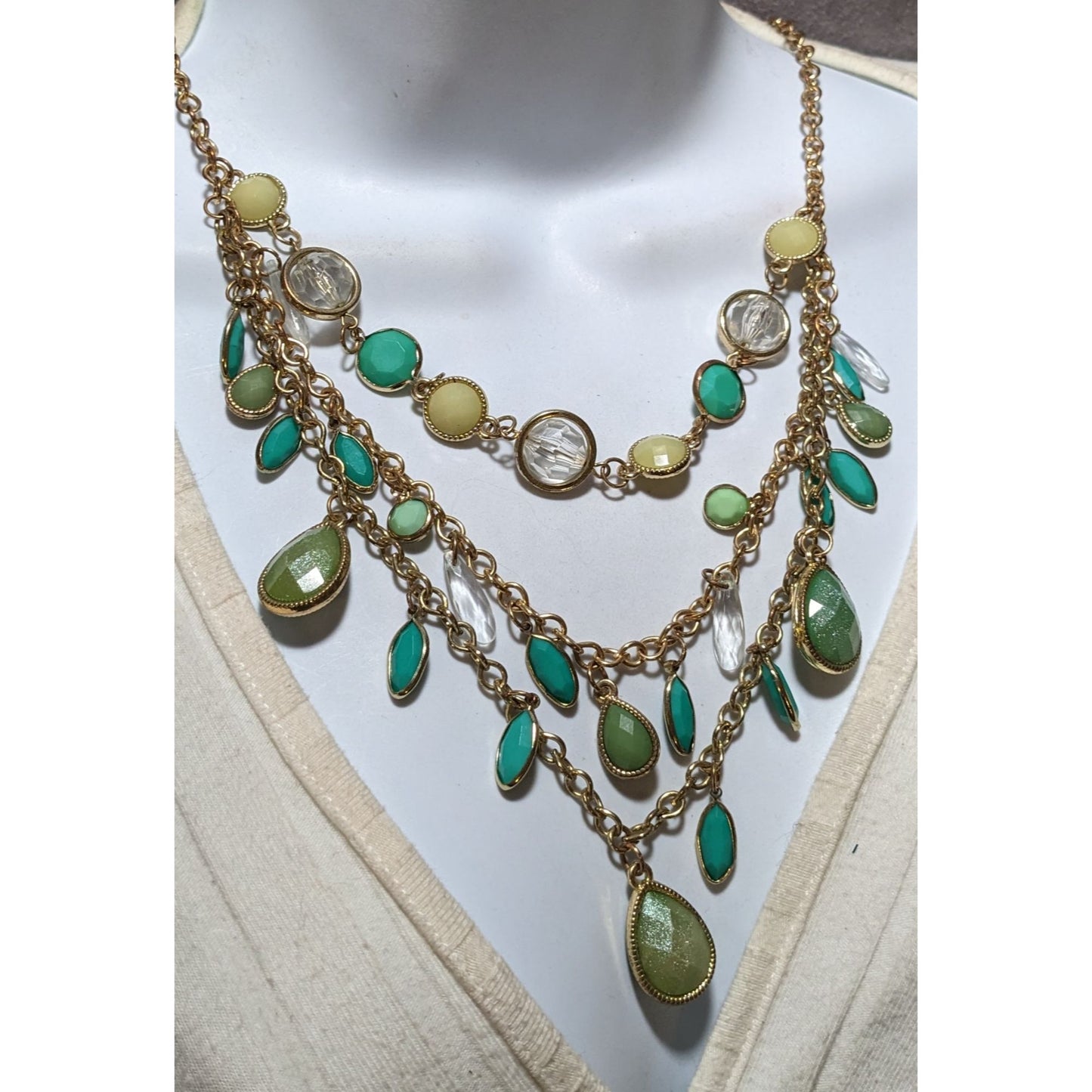 Festival Glam Multilayer Green And Teal Gemmed Necklace