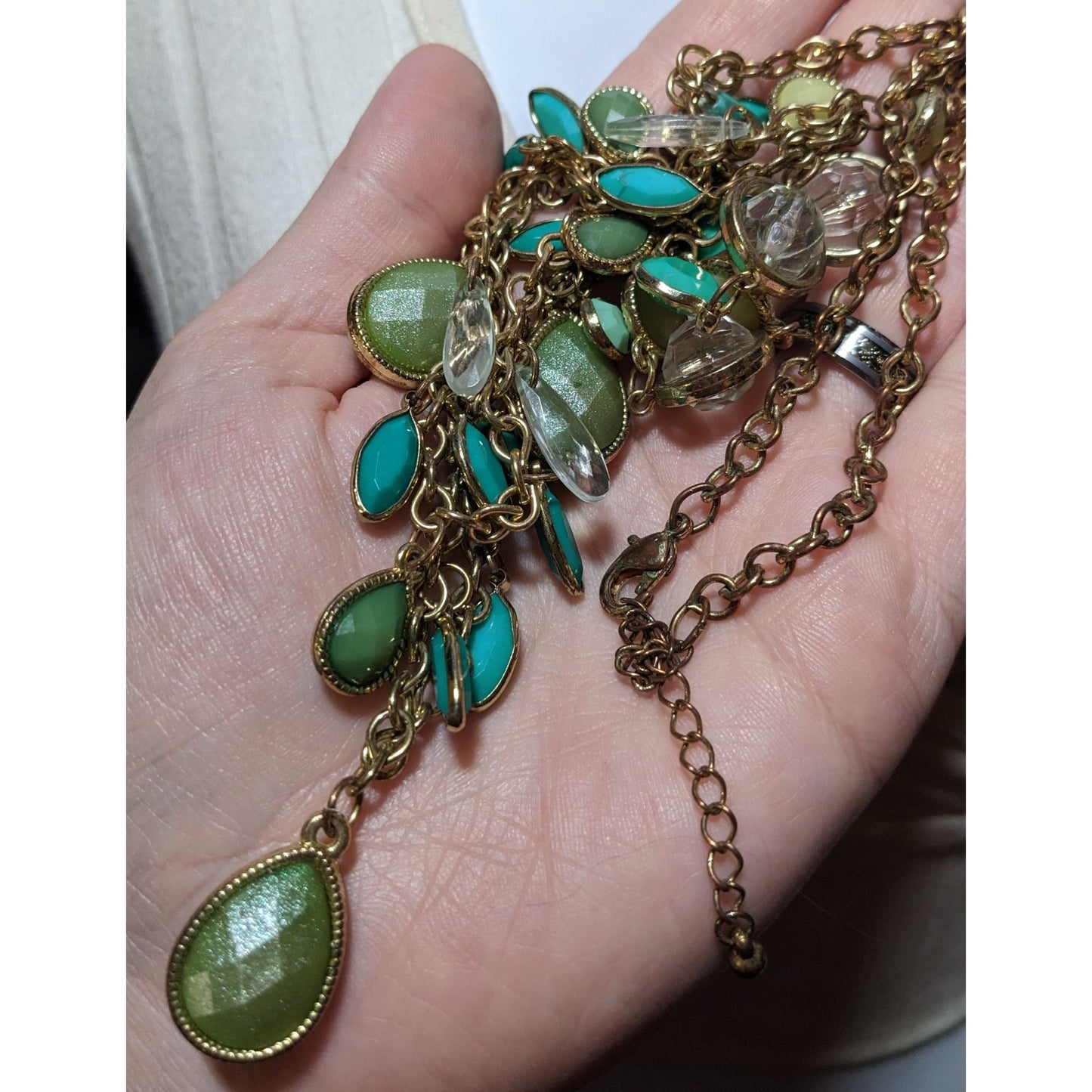 Festival Glam Multilayer Green And Teal Gemmed Necklace