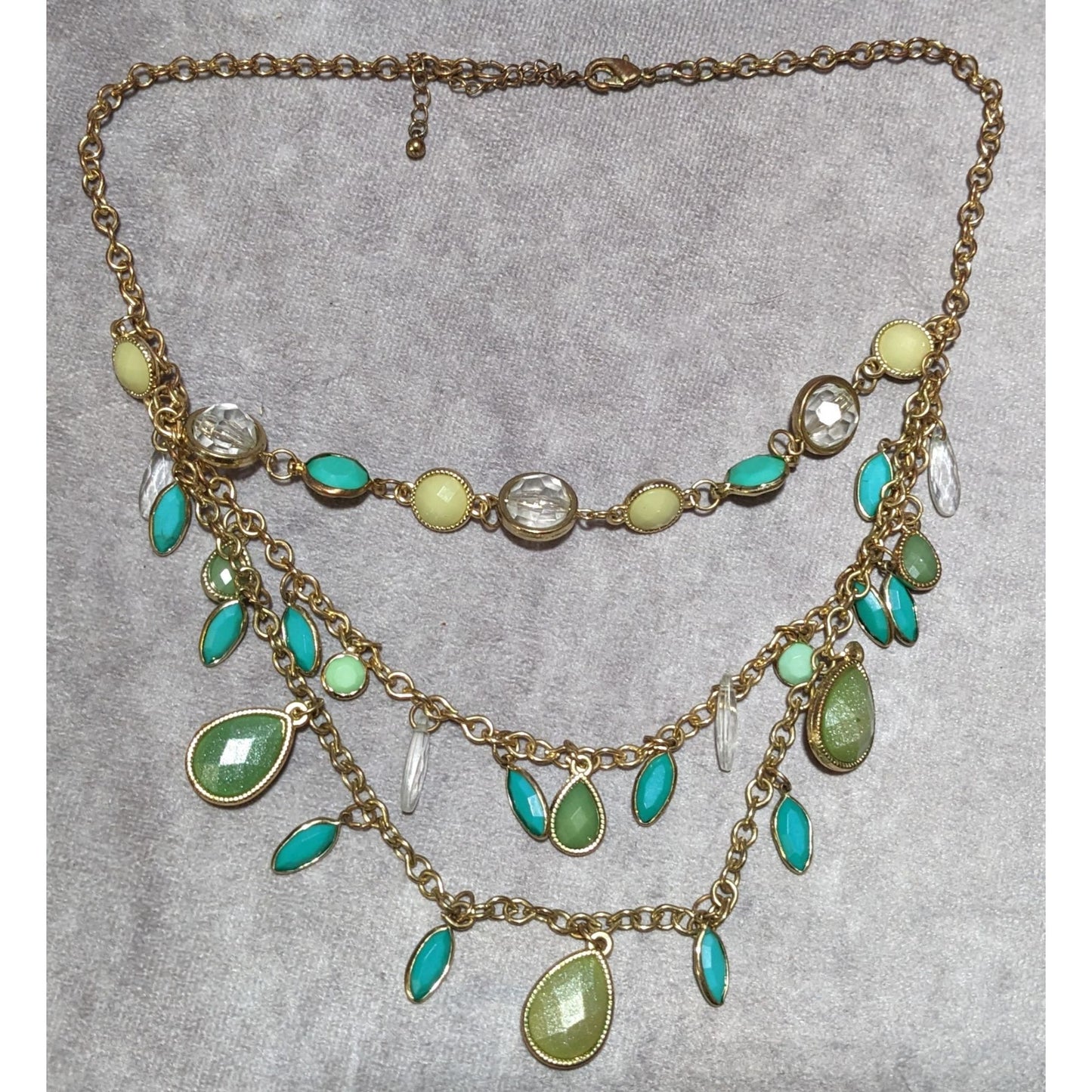 Festival Glam Multilayer Green And Teal Gemmed Necklace