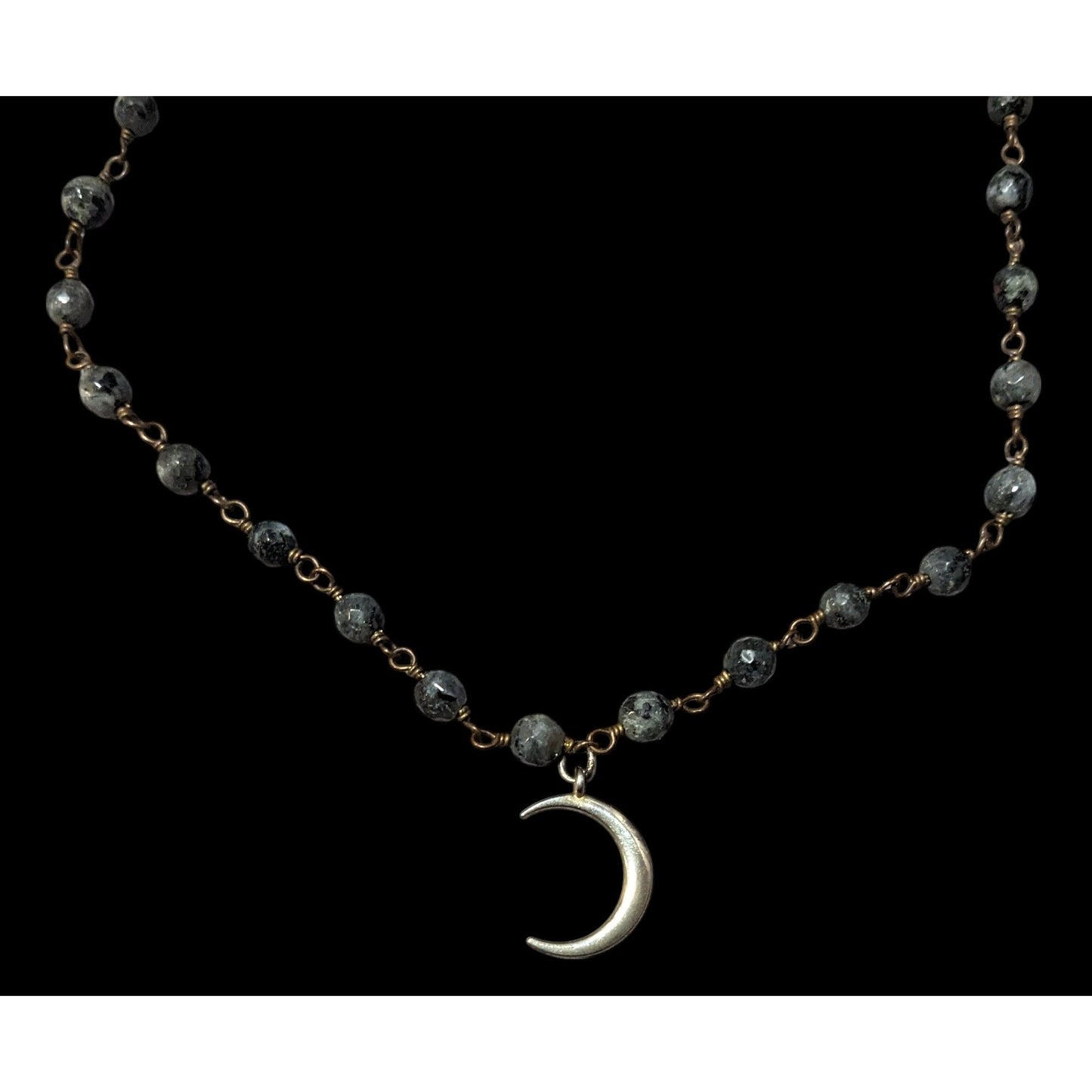 Gothic Witchy Natural Stone Beaded Moon Pendant Necklace