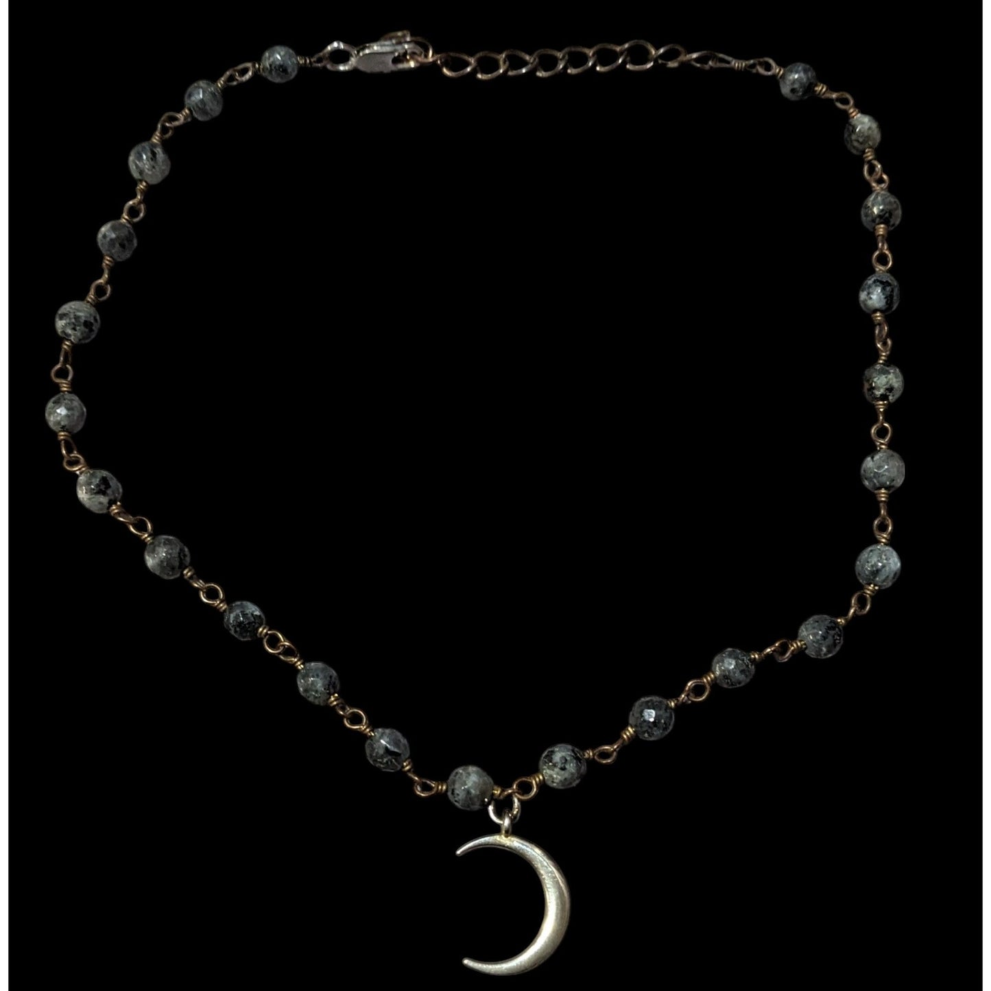 Gothic Witchy Natural Stone Beaded Moon Pendant Necklace