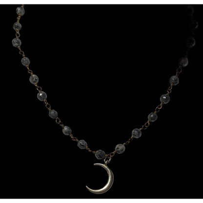 Gothic Witchy Natural Stone Beaded Moon Pendant Necklace