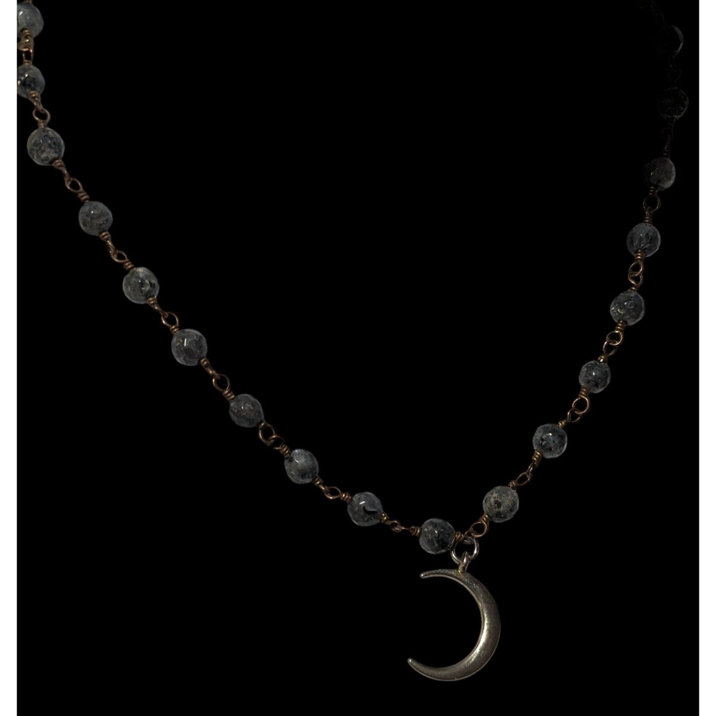 Gothic Witchy Natural Stone Beaded Moon Pendant Necklace