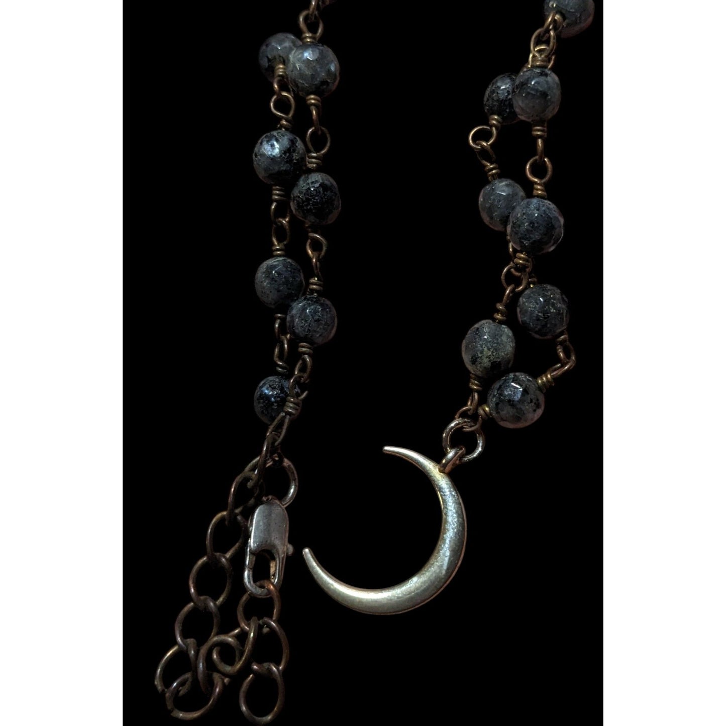 Gothic Witchy Natural Stone Beaded Moon Pendant Necklace