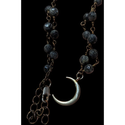 Gothic Witchy Natural Stone Beaded Moon Pendant Necklace