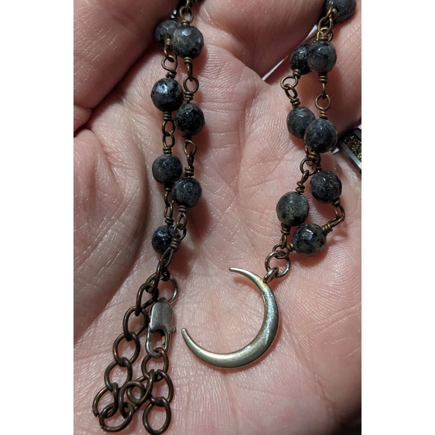 Gothic Witchy Natural Stone Beaded Moon Pendant Necklace