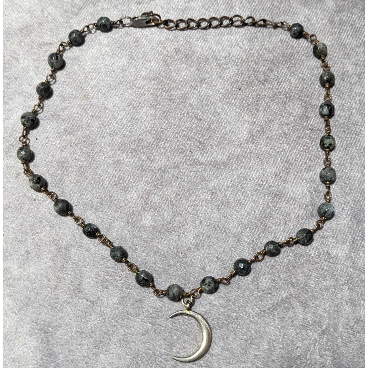 Gothic Witchy Natural Stone Beaded Moon Pendant Necklace