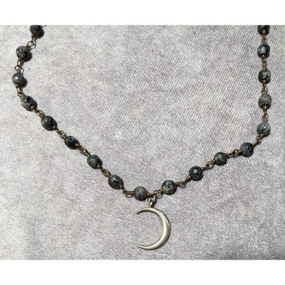 Gothic Witchy Natural Stone Beaded Moon Pendant Necklace