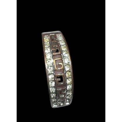 Vintage Greek Key Cutout Silver Toe Rhinestone Embellished Ring Size 7 1/4