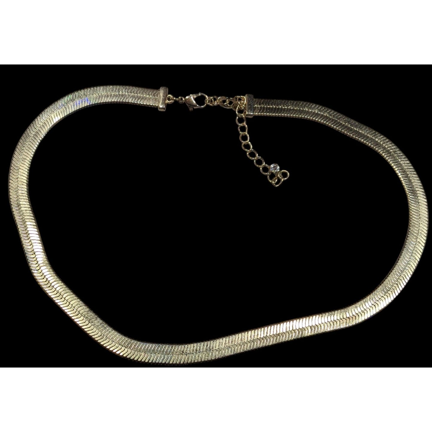 Classic Elegant Wide Herringbone Gold Tone Chain Necklace