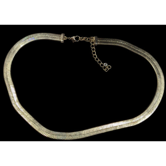 Classic Elegant Wide Herringbone Gold Tone Chain Necklace