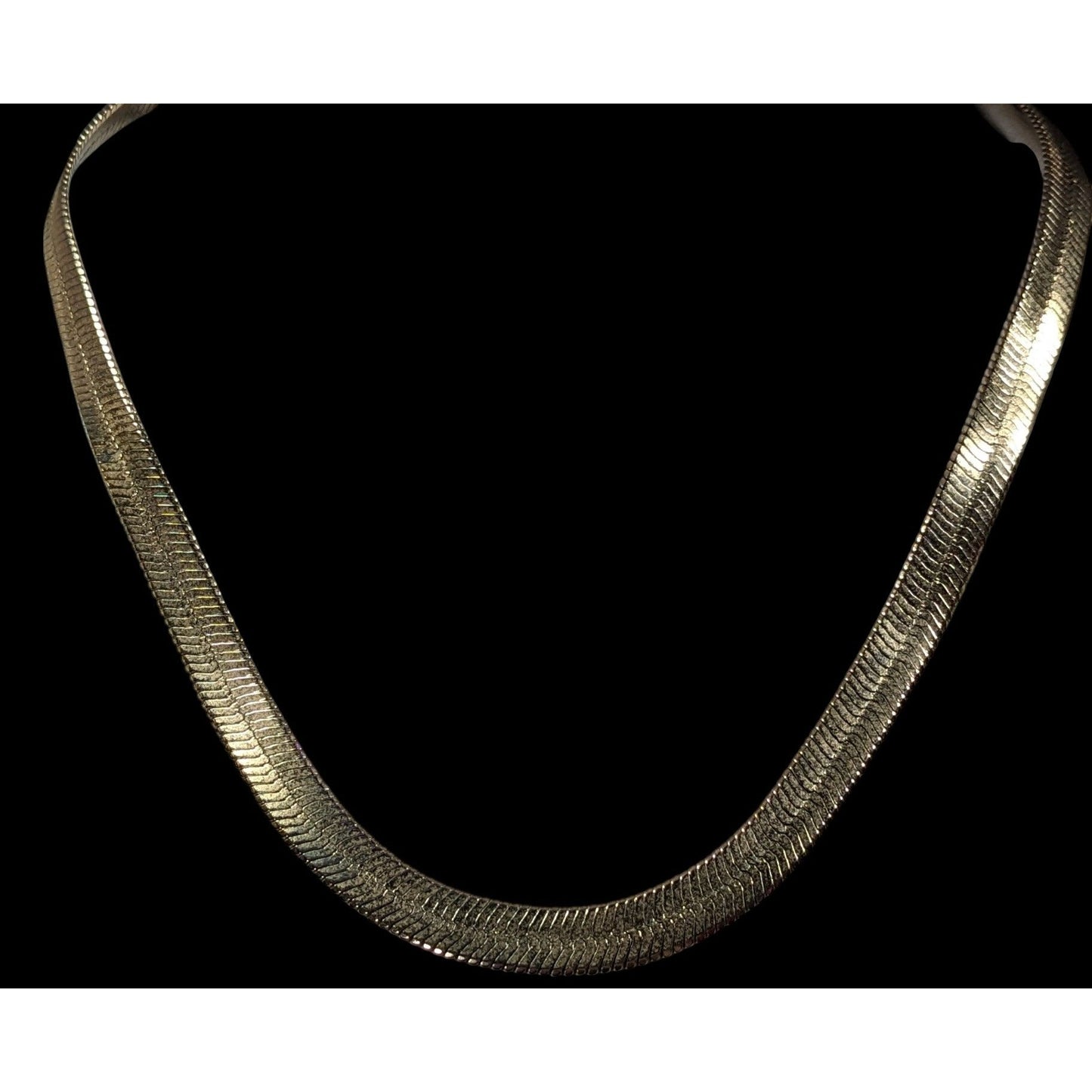 Classic Elegant Wide Herringbone Gold Tone Chain Necklace
