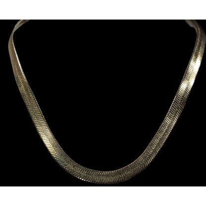 Classic Elegant Wide Herringbone Gold Tone Chain Necklace