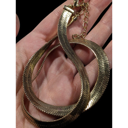 Classic Elegant Wide Herringbone Gold Tone Chain Necklace