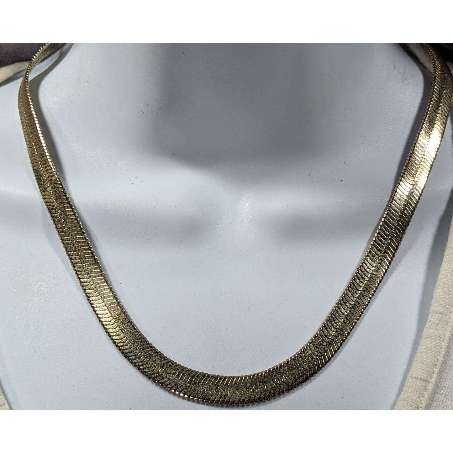 Classic Elegant Wide Herringbone Gold Tone Chain Necklace