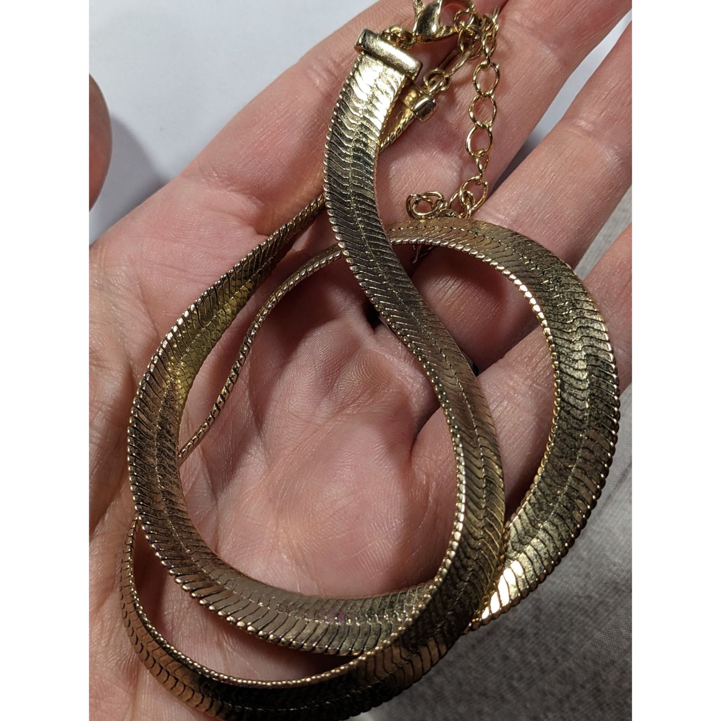 Classic Elegant Wide Herringbone Gold Tone Chain Necklace