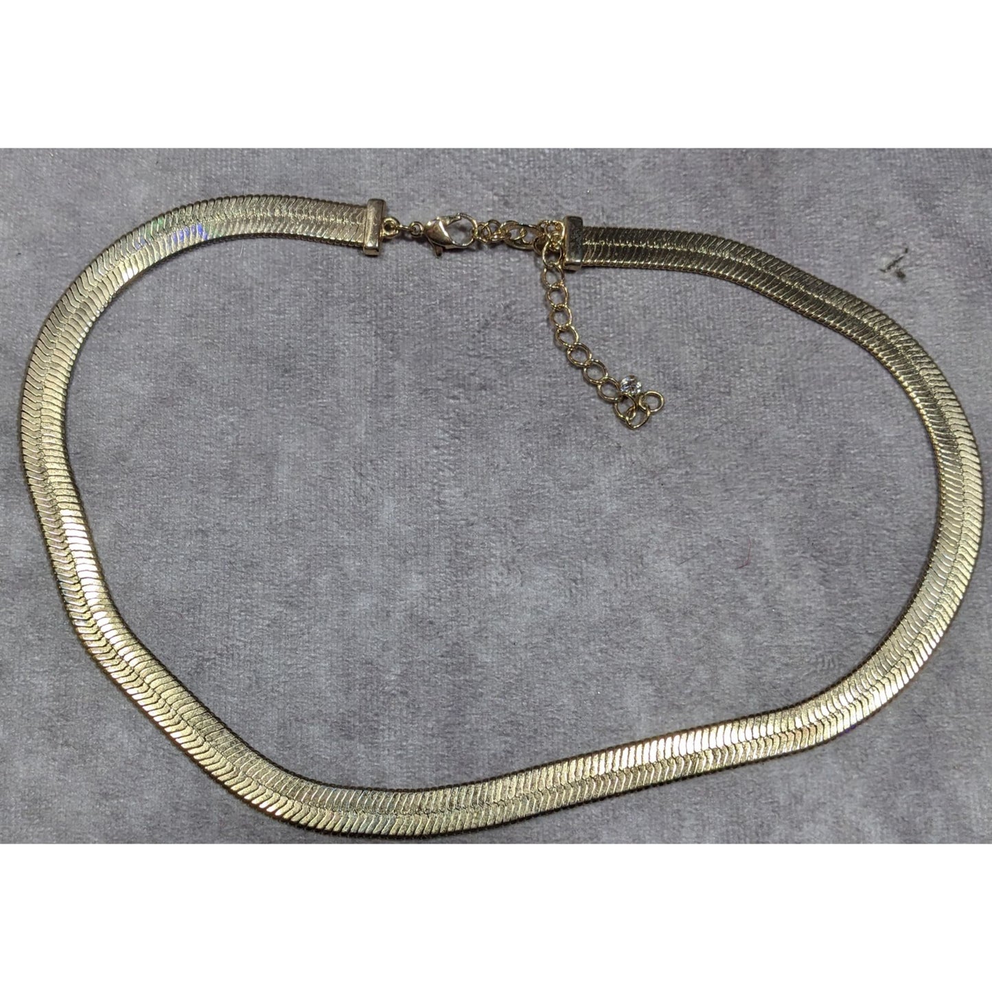 Classic Elegant Wide Herringbone Gold Tone Chain Necklace