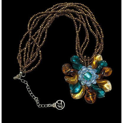 Erica Lyons Whimsical Floral Brown And Blue Glass Necklace