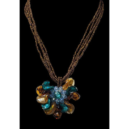 Erica Lyons Whimsical Floral Brown And Blue Glass Necklace