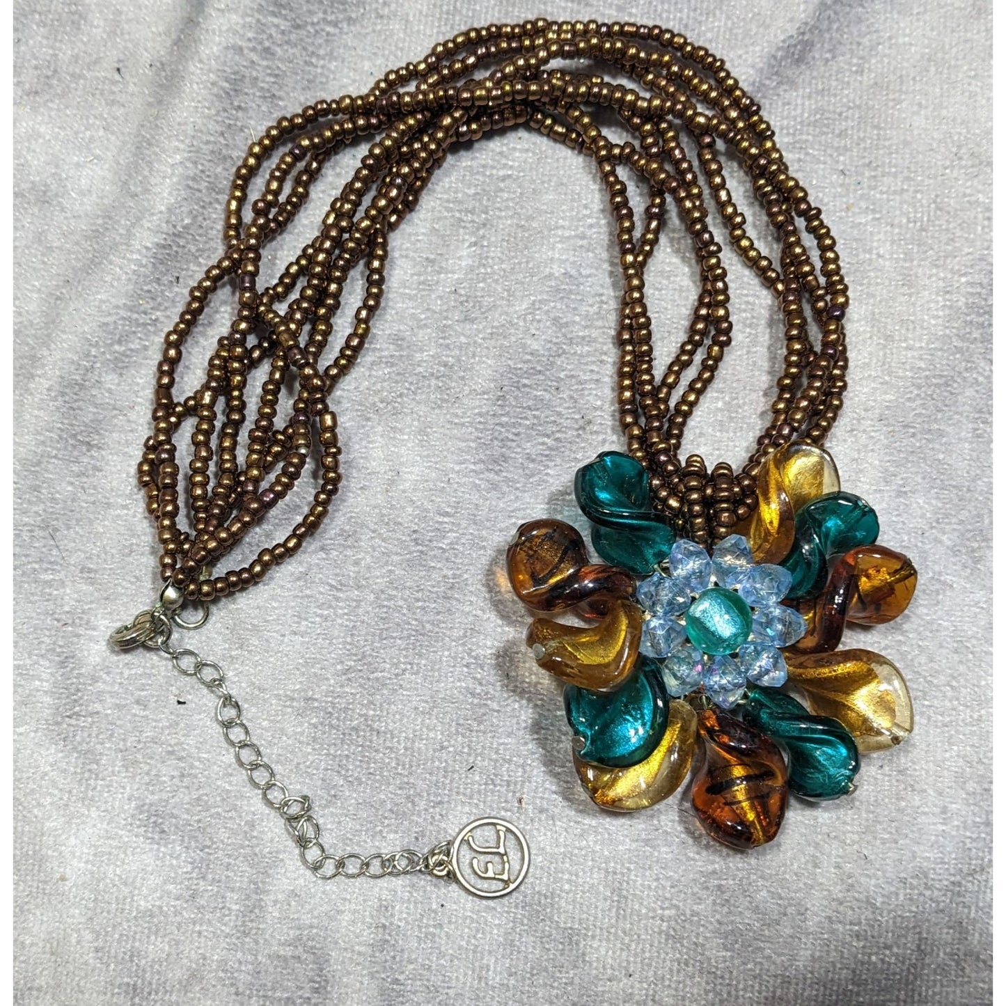 Erica Lyons Whimsical Floral Brown And Blue Glass Necklace