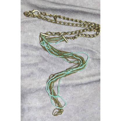Layered Gold Tone & Aqua Chain Necklace With Multi-Strand Design & Lobster Clasp Closure