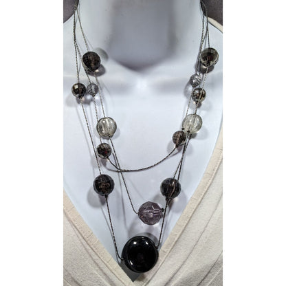 Dark Elegant Black And Silver Tone Layered Station Necklace