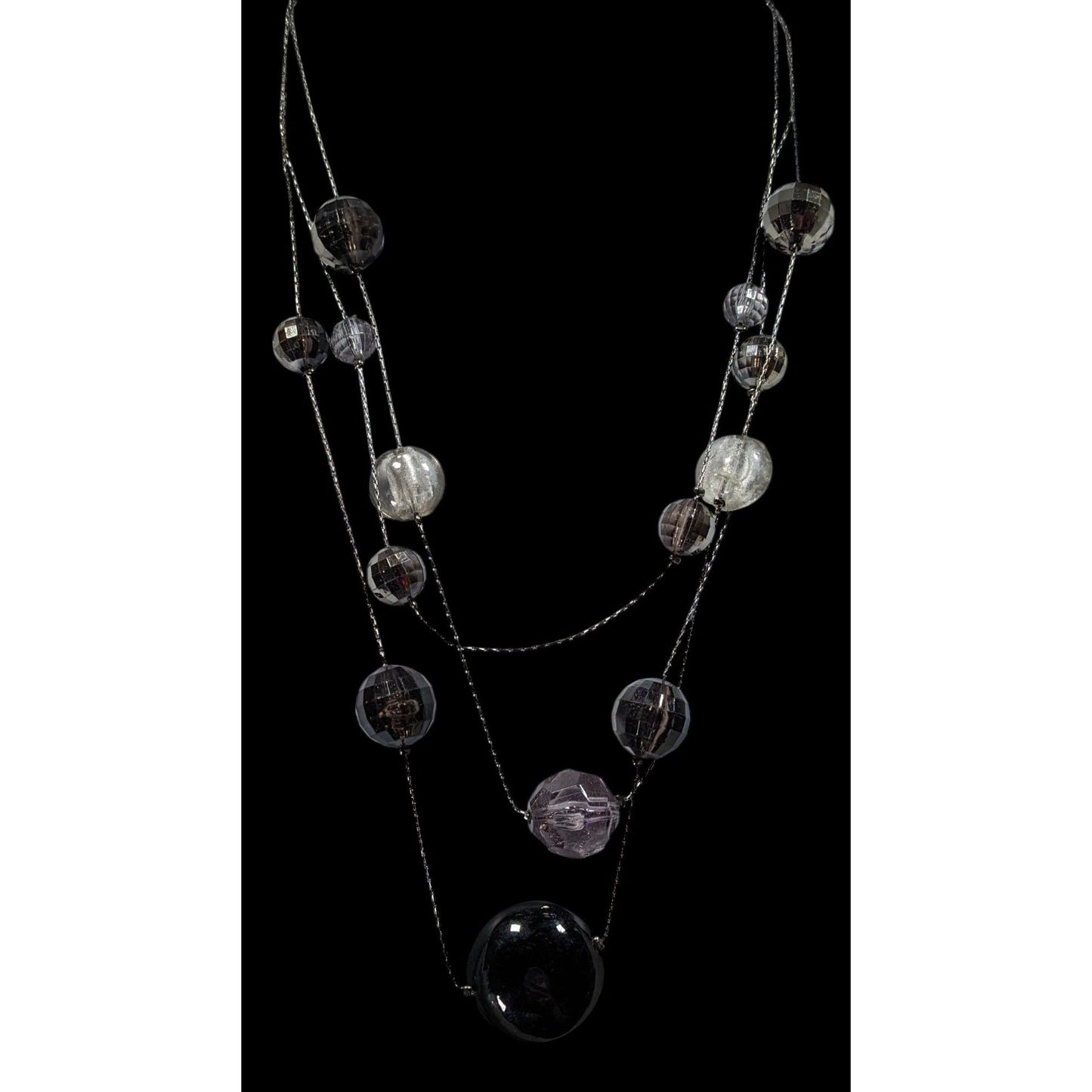 Dark Elegant Black And Silver Tone Layered Station Necklace