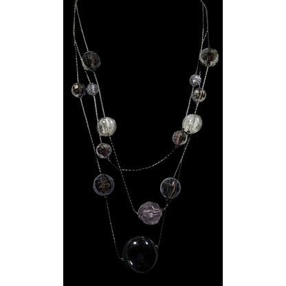 Dark Elegant Black And Silver Tone Layered Station Necklace