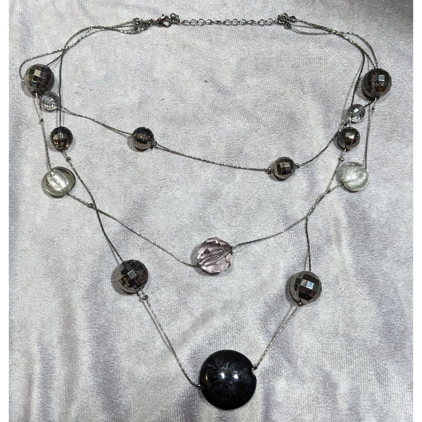 Dark Elegant Black And Silver Tone Layered Station Necklace