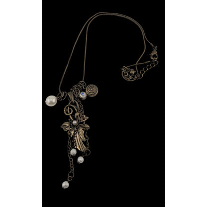 Vintage-Inspired Coquette Bronze Pendant Necklace With Faux Pearl & Crystal Accents