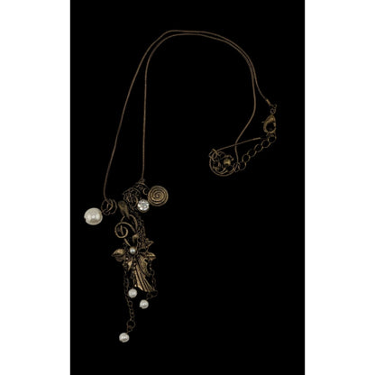 Vintage-Inspired Coquette Bronze Pendant Necklace With Faux Pearl & Crystal Accents