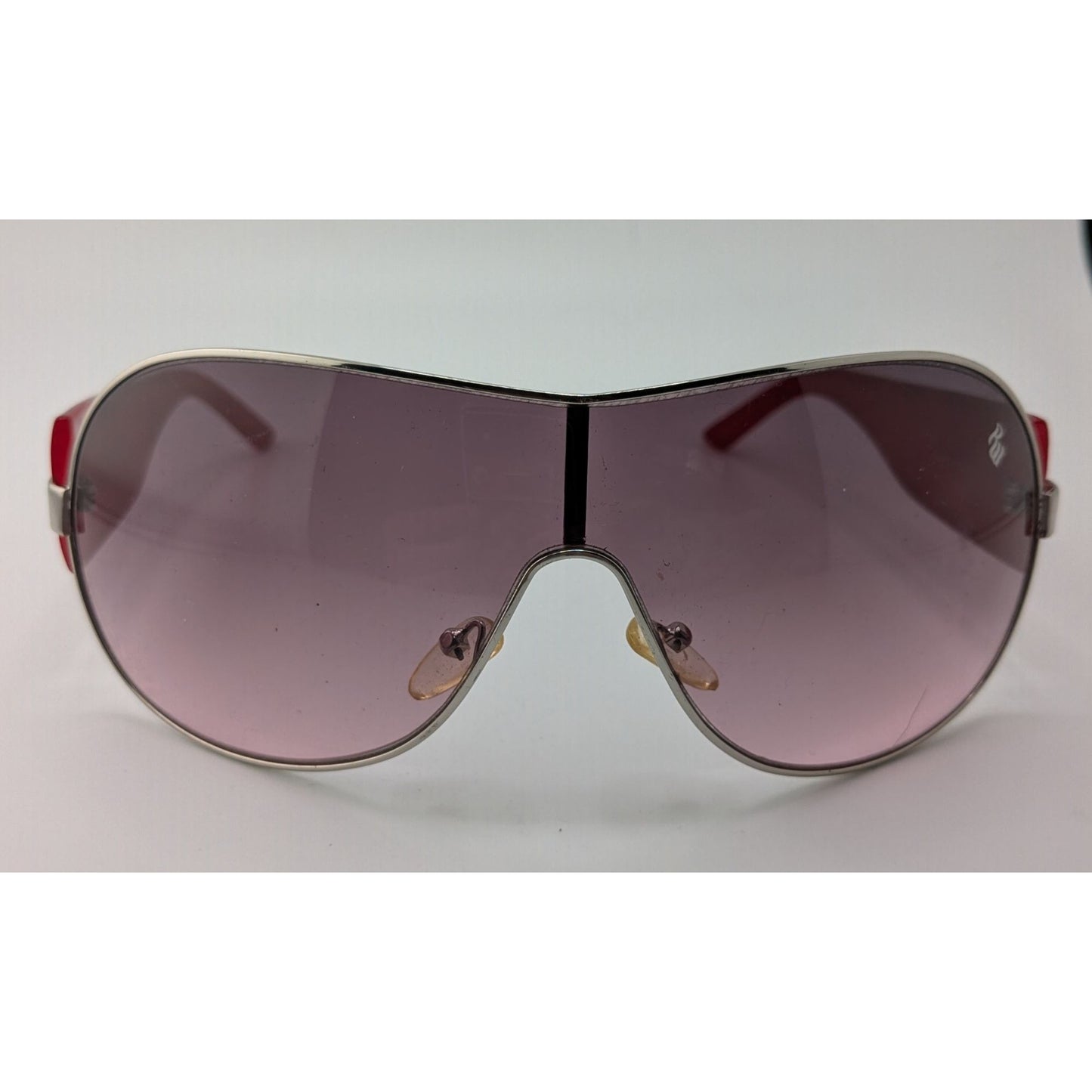 Rocawear Shield-Style Sunglasses Gradient Lens Red Temples Silver Frame 73mm Lens Width Lightly Worn