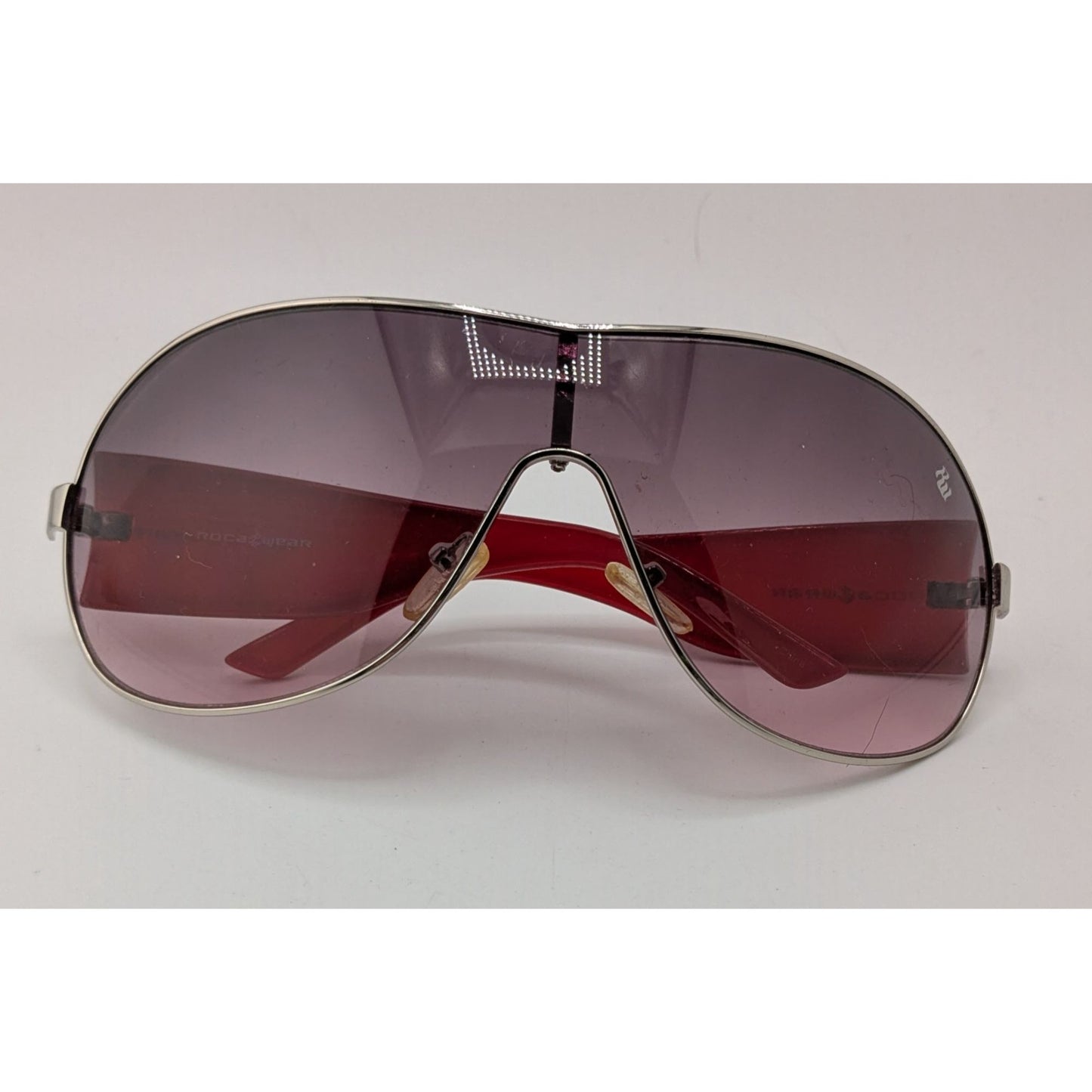 Rocawear Shield-Style Sunglasses Gradient Lens Red Temples Silver Frame 73mm Lens Width Lightly Worn