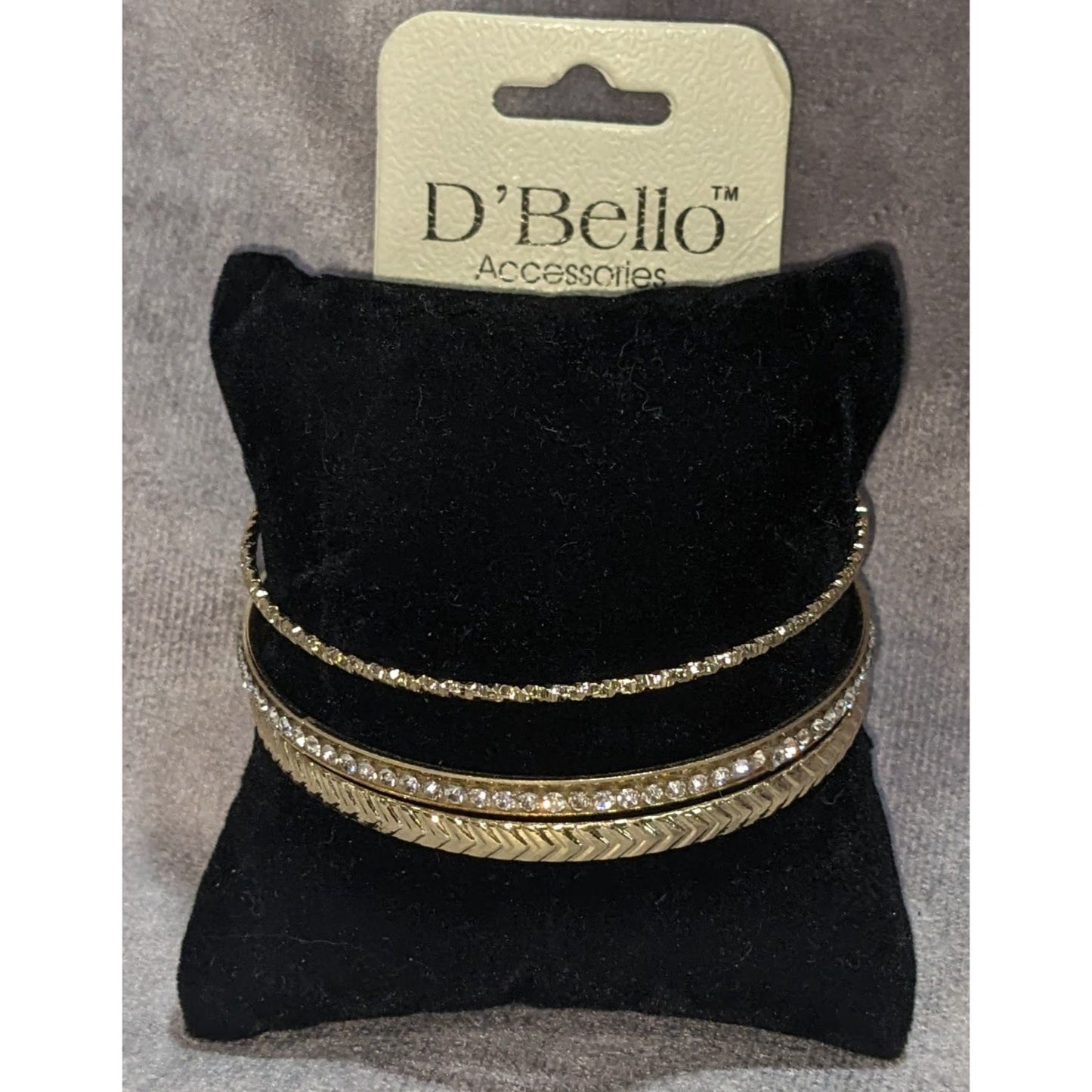 DBello Accessories 3-Piece Gold Tone Rhinestone Bangle Set 8 Inches