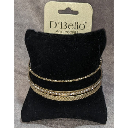 DBello Accessories 3-Piece Gold Tone Rhinestone Bangle Set 8 Inches