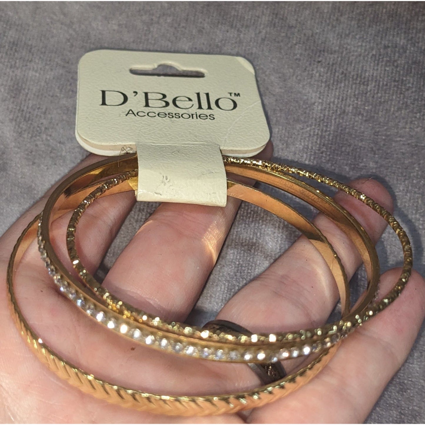 DBello Accessories 3-Piece Gold Tone Rhinestone Bangle Set 8 Inches